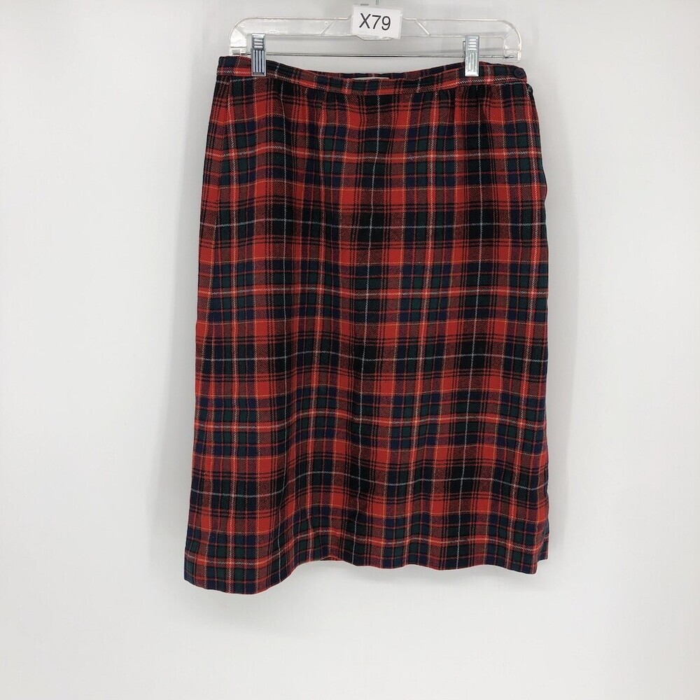 VTG Pendleton Women's Red Check 100% Wool Straight & Pencil Knee Length Skirt 10